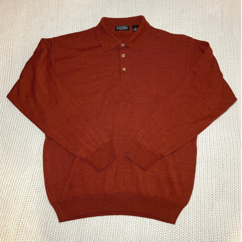 Preswick & Moore Men's XL Italian Wool Blend Knit Polo‎ Sweater Rust Pullover